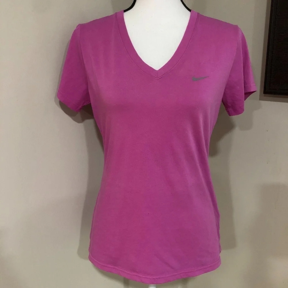 *NIKE* Pink Dri-Fit Slim Short Sleeve V-Neck Top